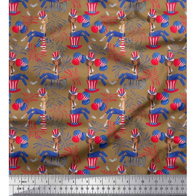 Soimoi Rayon Fabric Women,Balloon & Firecrackers Party Decor Fabric Printed Yard 42 Inch Wide
