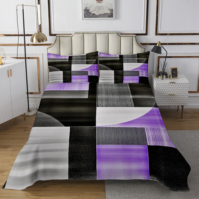 Erosebridal Purple Abstract Coverlet Set Twin, Stripe Ombre Bedding Set, Chic Minimalism Decor 2-Piece