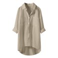thumbnail image 3 of Weiqiqre Womens Spring Tops Oversized Linen Shirts Blouses Tops Long Sleeve High Low Button Up Shirts, 3 of 4