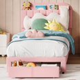 thumbnail image 4 of Eastvita Girls' Twin Bed Frame with Drawer Velvet Upholstered Platform Bed Frame with Storage Headboard for/No Box Spring Needed/Easy Assembly/Noise-Free/Light Pink, 4 of 6