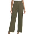 thumbnail image 1 of Timegard Lounge Pants for Women Elastic Waisted Button Straight Leg Ruched Casual Trousers with Pockets, 1 of 5