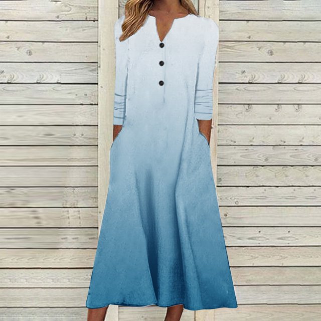 Babysbule Liquidation Robes d'Automne pour Femmes Mode Femmes Décontracté Élégant Col Rond Imprimé Été Manches Longues Poches Robe
