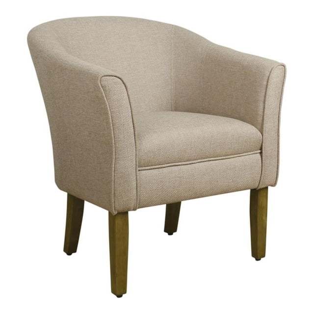 HomePop Fauteuil d'Appoint Tonneau Transitionnel en Bois et Tissu, Brun Lin