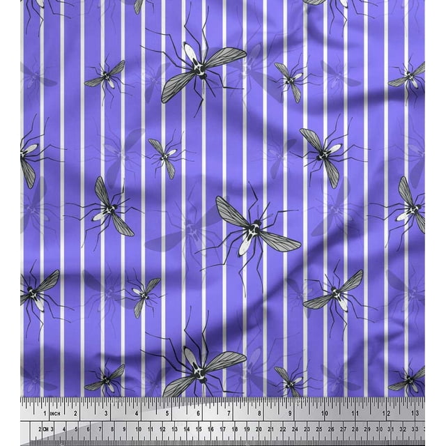 Soimoi Purple Rayon Fabric Stripe & Mosquito Insects Decor Fabric Printed Yard 42 Inch Wide