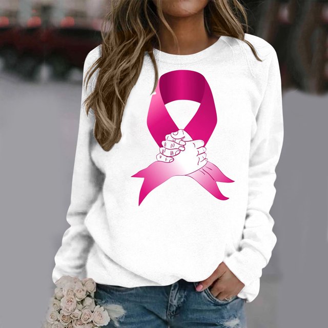 Jsaierl Chandails en Molleton Cancer du Sein Femmes Sensibilisation au Cancer Hauts T-Shirts Graphiques Léopard Manches Longues Col Rond Pull Cadeaux Inspirants pour Survivante du Cancer