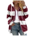 thumbnail image 2 of TIMIFIS Womens Winter Fuzzy Fleece Jacket Hooded Color Block Patchwork Cardigan Coats Outerwear Fashion-WineFall/Winter, 2 of 5