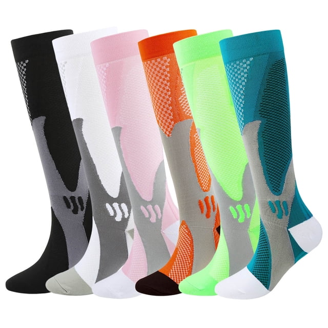 KAWELL 6 Pairs Compression Socks for Women and Men 20-30mmHg-Circulation Support Socks