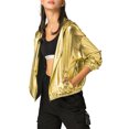 thumbnail image 4 of INSPIRE CHIC Women's Jacket Shiny Long Sleeve Lightweight Zipper Hooded Metallic Jacket S Gold, 4 of 8