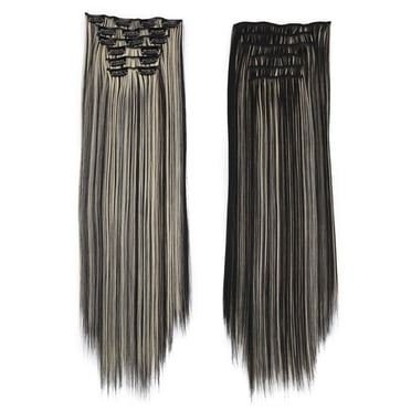 Vadktai Extensions de Cheveux à Clip en Vrais Cheveux Humains, Extensions à Clip en Cheveux Humains Femmes Noires Invisibles Lisses Naturelles Sans Couture Extensions de Cheveux à Clip