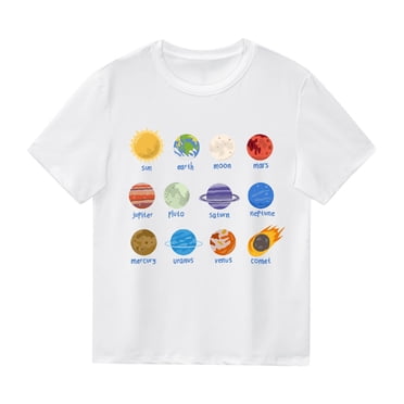 Boys' T-Shirts Funny Planets Printed Short Sleeve Casual Summer Tee Shirts Graphic T Shirt for Boy 10-11 Years