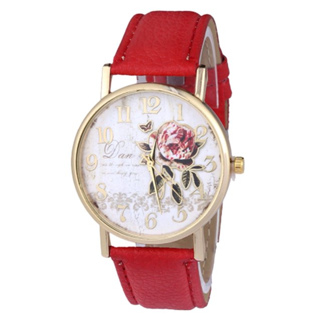 LYMAYTER Stylish Ladies Watch Stylish Women's Rose Pattern Watch - Faux Leather Strap, Quartz Movement