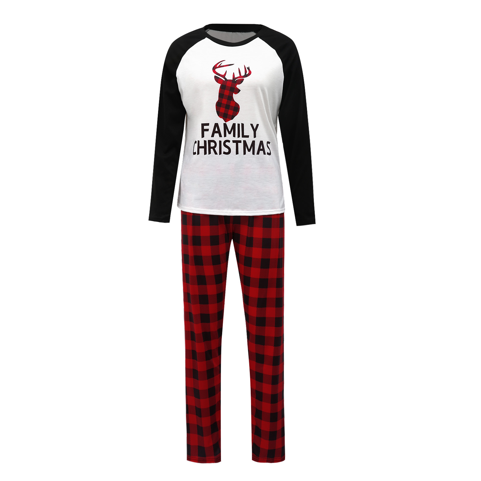 Kmbangi Family Christmas Pajamas, Deer Raglan Tops + Plaid Pants