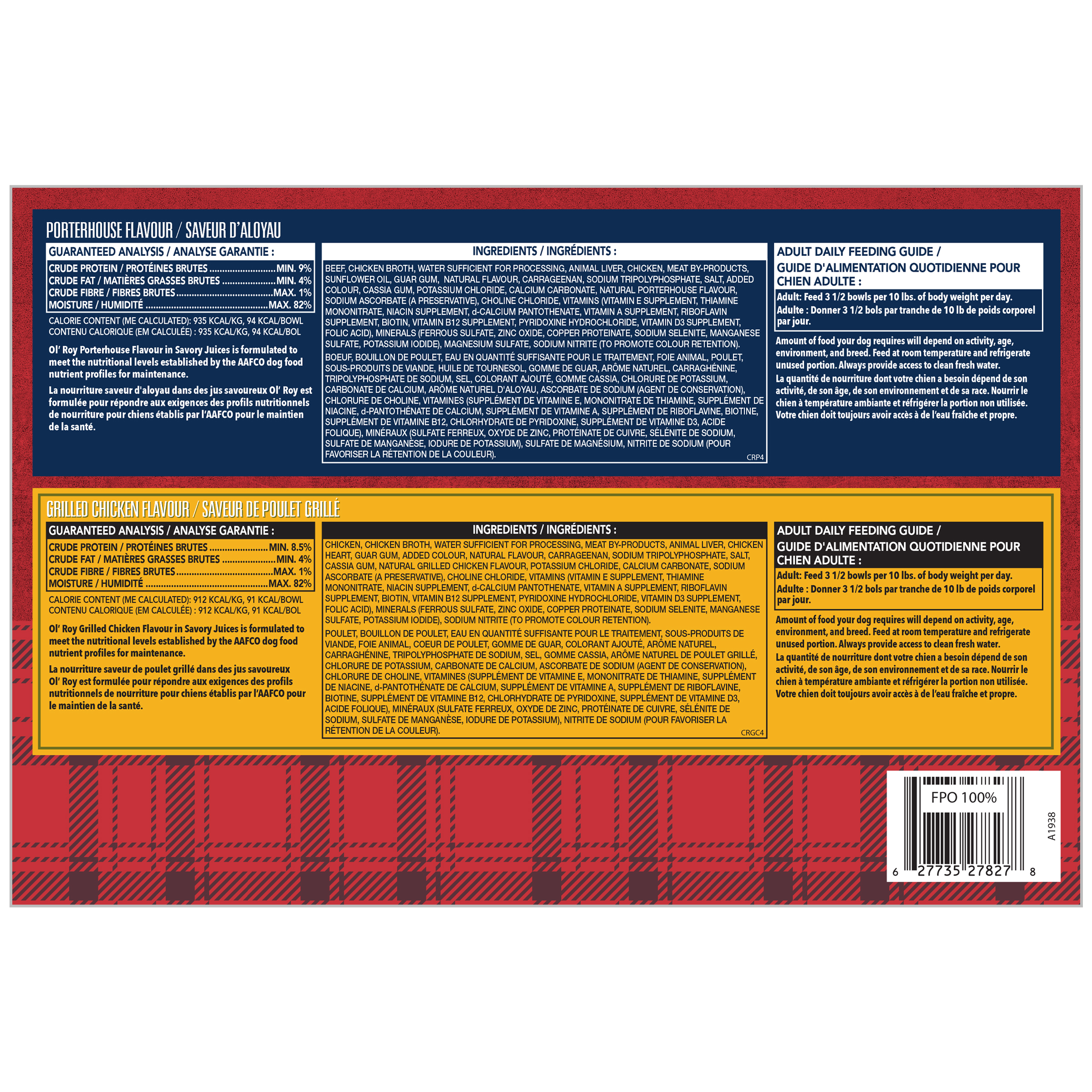 Ol' Roy Assortiment de Nourriture pour Chiens Saveur de Poulet Grillé et Saveur d'Aloyau pour Petits Chiens Adultes 18KG