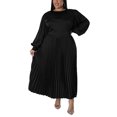 thumbnail image 3 of LUXUR Femmes Maxi Robe de Cou Robes de Couleur Unie Décontracté en Vrac Manches Longues Noir 4XL, 3 of 5