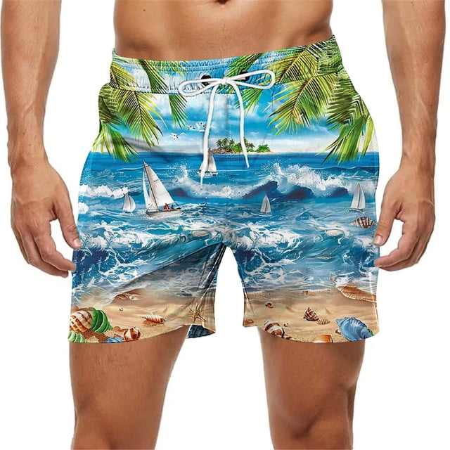 Kakii Men's Swim Trunks Hawaiian Bathing Mesh Lining Suit Swimsuits Beach Shorts with Pockets