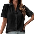 thumbnail image 1 of Hauts à Manches Courtes pour Femmes Été Femmes T-shirt Décontracté Uni à Manches Courtes Col Rabattu Boutons Cardigan Blouse Hauts, 1 of 9