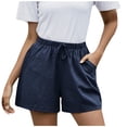 thumbnail image 1 of Timegard Cotton Linen Shorts for Women Elastic Waisted Drawstring Wide Leg Lounge Shorts with Pocket, 1 of 7