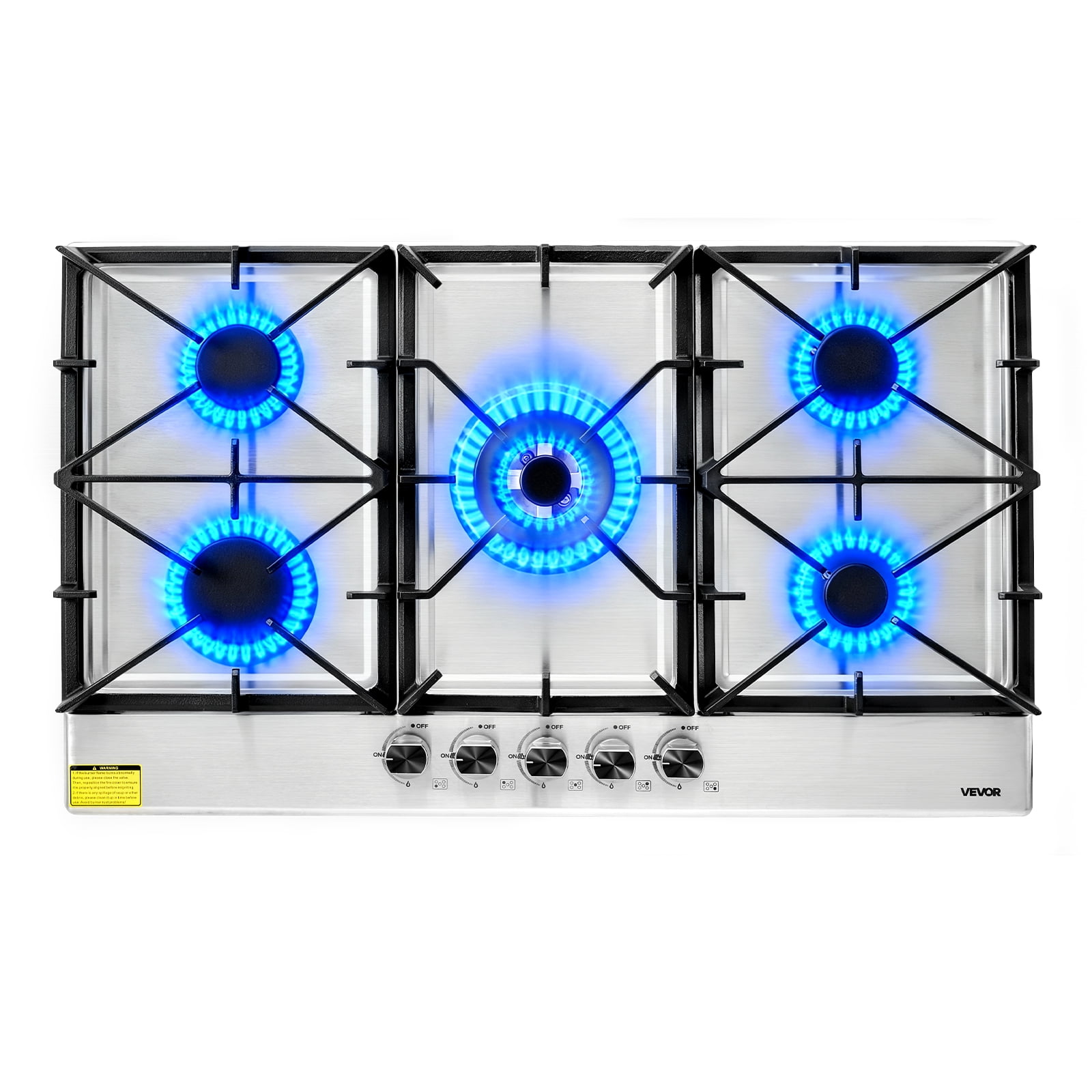 VEVOR 36 inch Gas Cooktop 5 Burners Gas Stove Top, Max 38300BTU Built-in Stainless Steel Stove Top LPG/NG Convertible Dual Fuel Cooktop Stoves