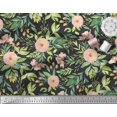 thumbnail image 3 of Soimoi Black Cotton Duck Fabric Leaves & Ranunculus Floral Printed Fabric 1 Yard 42 Inch Wide, 3 of 3