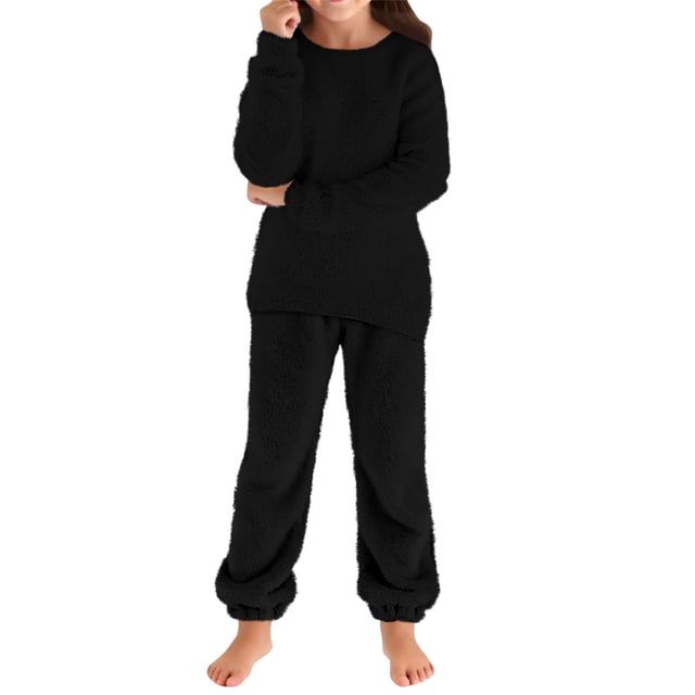 Chandail Décontracté à Manches Longues pour Enfants, Mode Automne, Couleur Unie, Col Rond, Universel pour Garçons et Filles, Ensemble de Chandails en Peluche Mignon