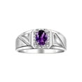 thumbnail image 1 of RYLOS Men's Rings 14K White Gold Classic 7X5MM Oval Gemstone & Diamond Ring Amethyst February Birthstone Rings For Men Size 9, 1 of 7