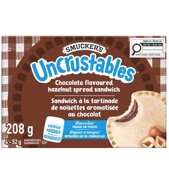 Smucker's Uncrustables Chocolate Flavoured Hazelnut Spread Sandwich, Frozen, 52g, Pack of 4