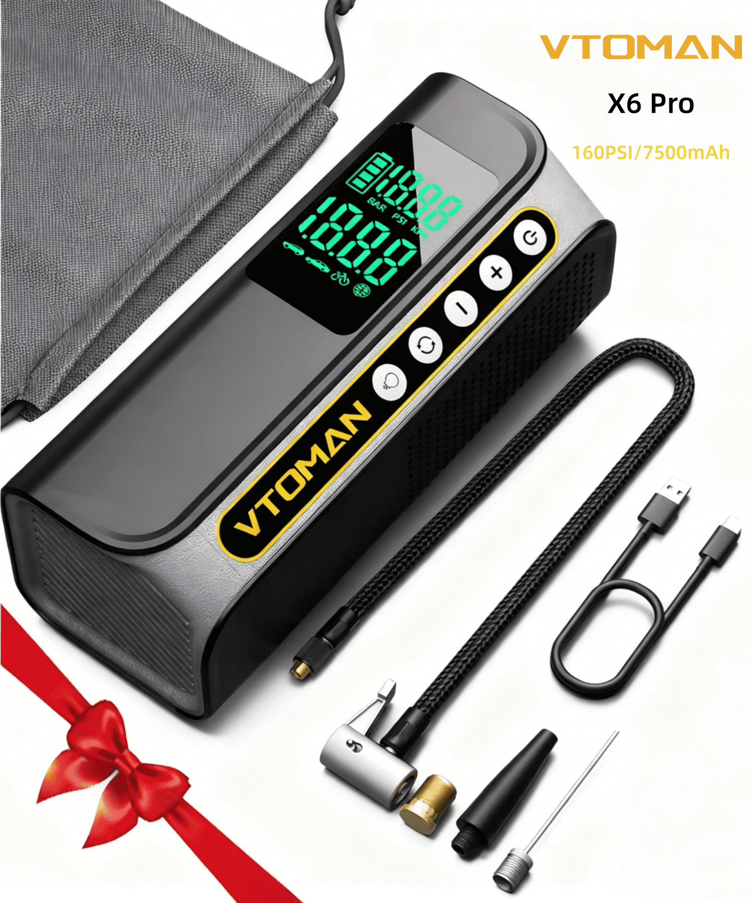 Tire Inflator Air Compressor 160PSI,VTOMAN X6 Pro Portable Car Tire Air Pump,Cordless Auto Air Pump with Smart Digital Pressure Gauge LED Light for Car,Motorcycle,Bike,Ball