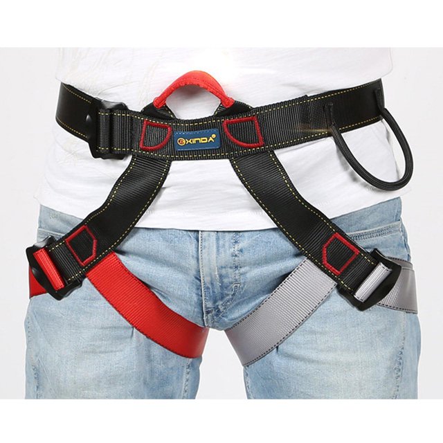 Heavy Duty Climbing Harness Half Body Belt Fall Equipment Adjustable Waist Hip for Mountaineering Caving Rappelling - Red