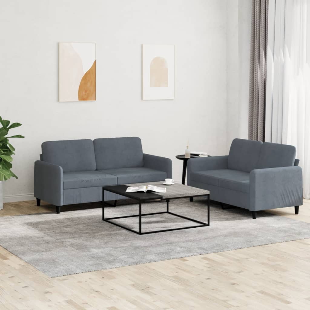 vidaXL Ensemble de Canapé 2 Pcs Velours Gris Foncé