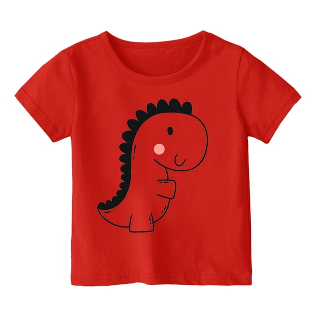 WERYOUNG T-Shirts Filles Garçons Été Décontracté Imprimé Dinosaure Col Rond Manches Courtes T-Shirts Filles Adorable Piscine Plage Tee-Shirts, Rouge, 10-11 Ans
