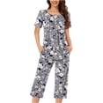 thumbnail image 2 of FAFWYP Ensembles de Pyjama 2 Pcs pour Femmes, Ensembles de Pyjama à Imprimé Floral, Tenue de Nuit Douce, Hauts à Manches Courtes à Col Ras du Cou et Pantalons Capri, Ensembles de Détente, P-3TG, 2 of 5