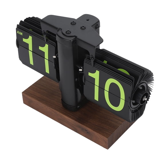 12h Digital Flip Clock, Retro Fashion Design, Single Sided Mechanical Flip Clock with Wood Base, Large Number Easy to Read,Knob, Non Slip Pad, for Study, Office