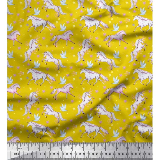 Soimoi polyester Crepe Fabric Dot,Star & Unicorn Animal Printed Fabric 1 Yard 52 Inch Wide