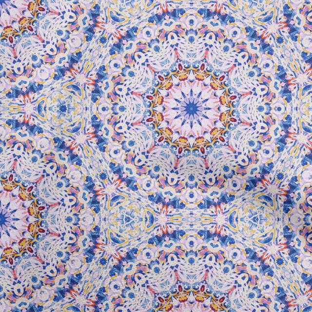 oneOone Rayon Medium Blue Fabric Mandala Craft Projects Decor Fabric Printed By The Yard 56 Inch Wide