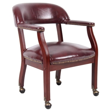 Boss Office Ivy League Faux Leather Executive Mobile Guest Chair in Burgundy