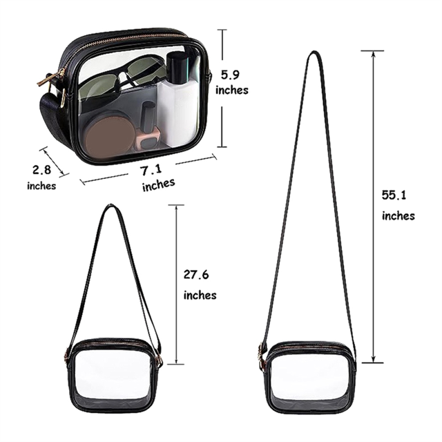 Sac Transparent Approuvé pour Stade, Sac Bandoulière Transparent avec Sangle Amovible et Ajustable pour Concert