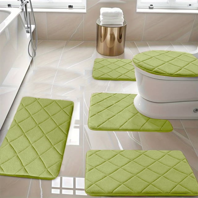Dvkptbk Memory Foam Bath Mat 5 Set Bathroom Rugs For 5 Pcs Toilet Mats Universal Soft Comfortable Water Absorption Non-Slip Thick Machine Washable Easier To Dry Dark