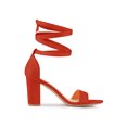 thumbnail image 3 of BLISSFUL STEP Women's Lace Up and Ankle Strap Block Heel Sandals Orange Red 6, 3 of 7
