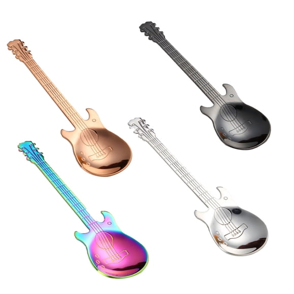 Stainless Steel Cartoon Guitar Spoon Milk Coffee Ice Cream Cartoon Guitar Spoon Candy Dessert Teaspoon for Home Bar