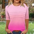 thumbnail image 2 of Pisexur Hauts de Printemps pour Femmes 2025, Hauts pour Femmes, T-shirt à Col Rond Plissé à Manches 3/4 pour Femmes, Coupe Ample, Manches Raccourcies, Rose Vif, 2TG, 2 of 8