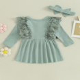 thumbnail image 4 of Robe d'Automne pour Bébé Fille Manches Longues Côtelées Robe Princesse Ligne A avec Bandeau, 4 of 8