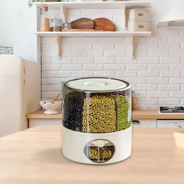 WIFKLSIIPG Contenants de Rangement de Grains Transparents avec Tiroirs 6 Compartiments Seau à Riz de Cuisine Rotatif à 360 ° Sortie en un Clic Distributeur de Riz Distributeur Rotatif pour Aliments Secs pour Ranger les Légumineuses 1 Pce