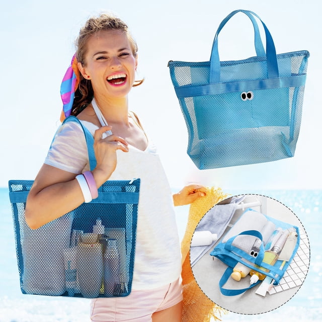 Yrmaups Sac de Plage en Maille, Grand Sac à Main Portable, Rangement de Piscine de Voyage, Sac de Transport Résistant au Sable pour Serviettes Jouets, Sac d'Équipement de Plage