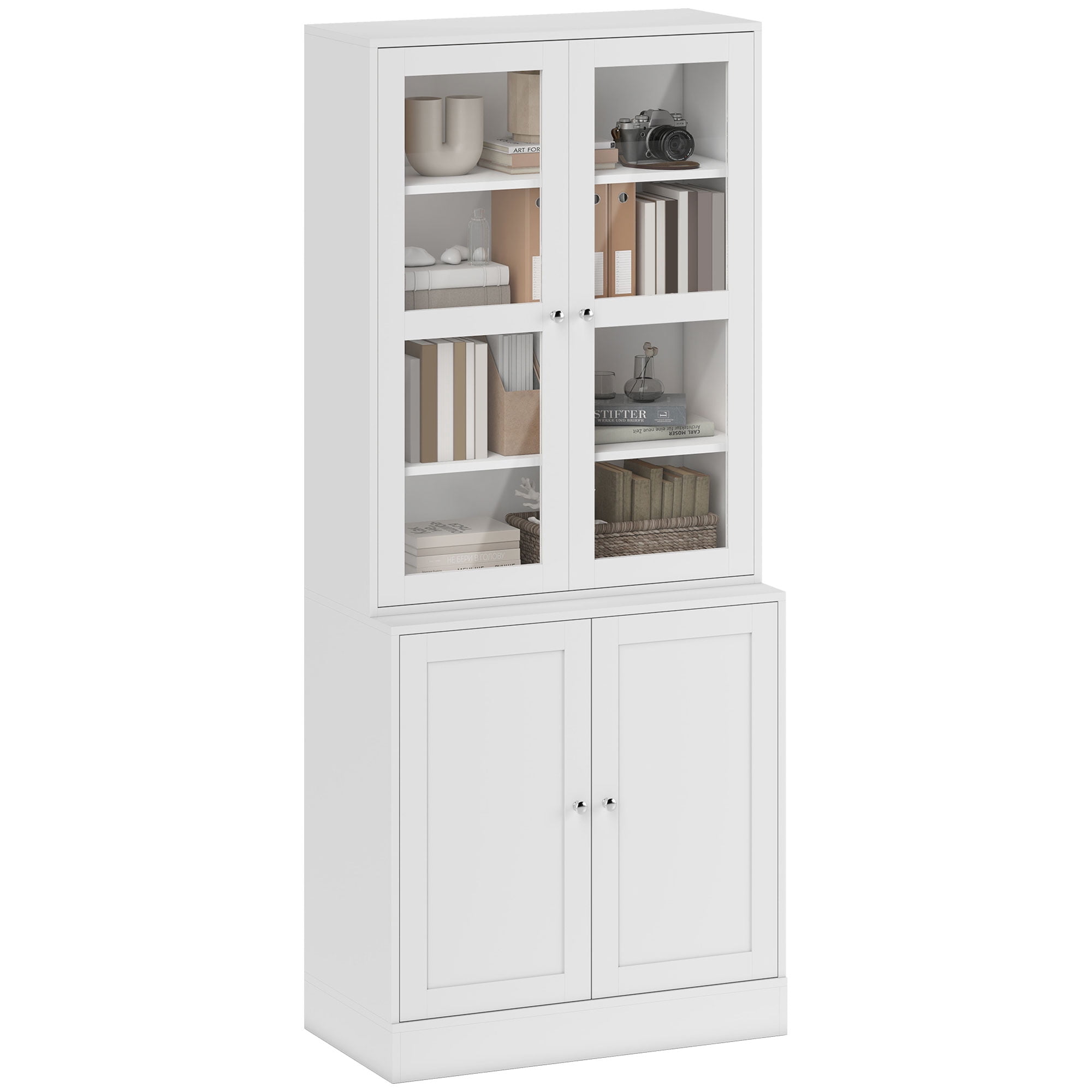 HOMCOM Bookcase Storage Cabinet, Modern Tall Bookshelf, White