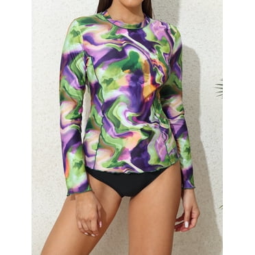 Charmo Women's Long Sleeve Rash Guard Tie Dye UV Protection Swim Shirt UPF 50
