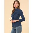 thumbnail image 4 of INSPIRE CHIC Women's Lace Mock Neck Long Sleeve Cotton Button-Down Shirt, 4 of 6