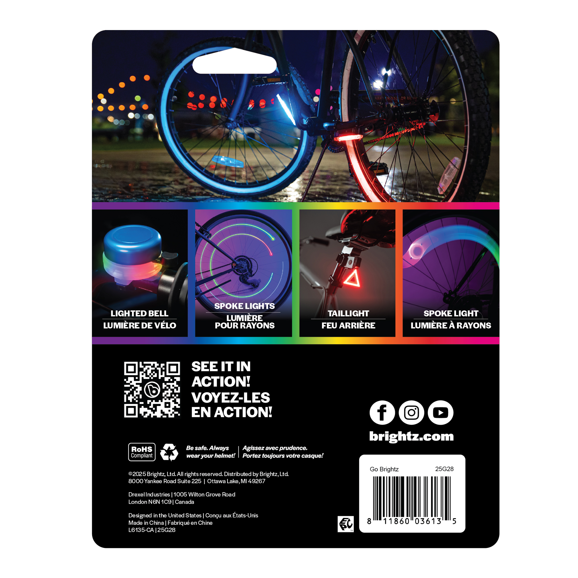 Barre lumineuse Brightz pour cadre de vélo – Sélection de couleurs