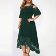 thumbnail image 3 of CHUANK Summer Plus Size Maxi Dresses For Wedding Guest Lace Stitching Dress Cold Shoulder Long Dresses Short Sleeve, 3 of 6