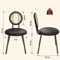 thumbnail image 3 of 2PC Modern Upholstered Dining Chairs with Natural Rattan Back & Metal Legs, Space-Saving for Kitchen, Dining Room, 3 of 8