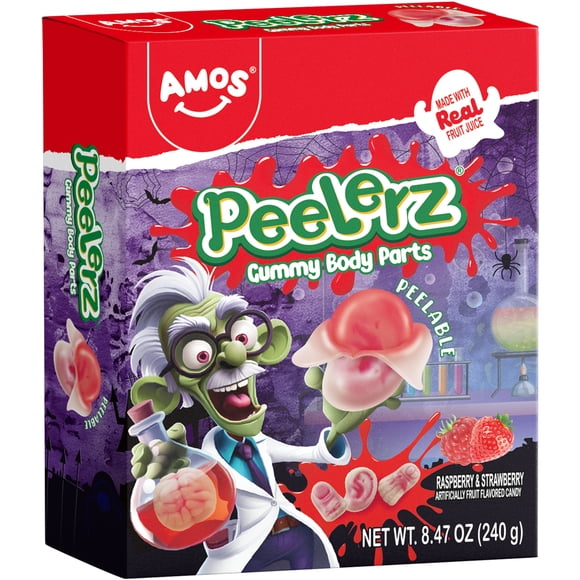 AMOS Peelerz Gummy Candy Peelable Halloween Candy Orange & Strawberry & Apple Mixed Flavor 8.47oz (Pack of 1)